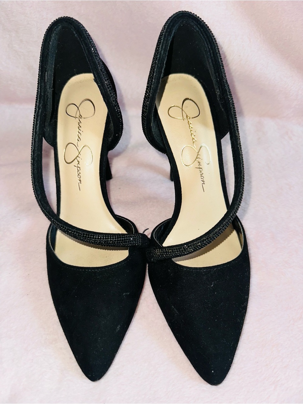 Jessica Simpson Black Pointed Slingback Heels with Strap Detail